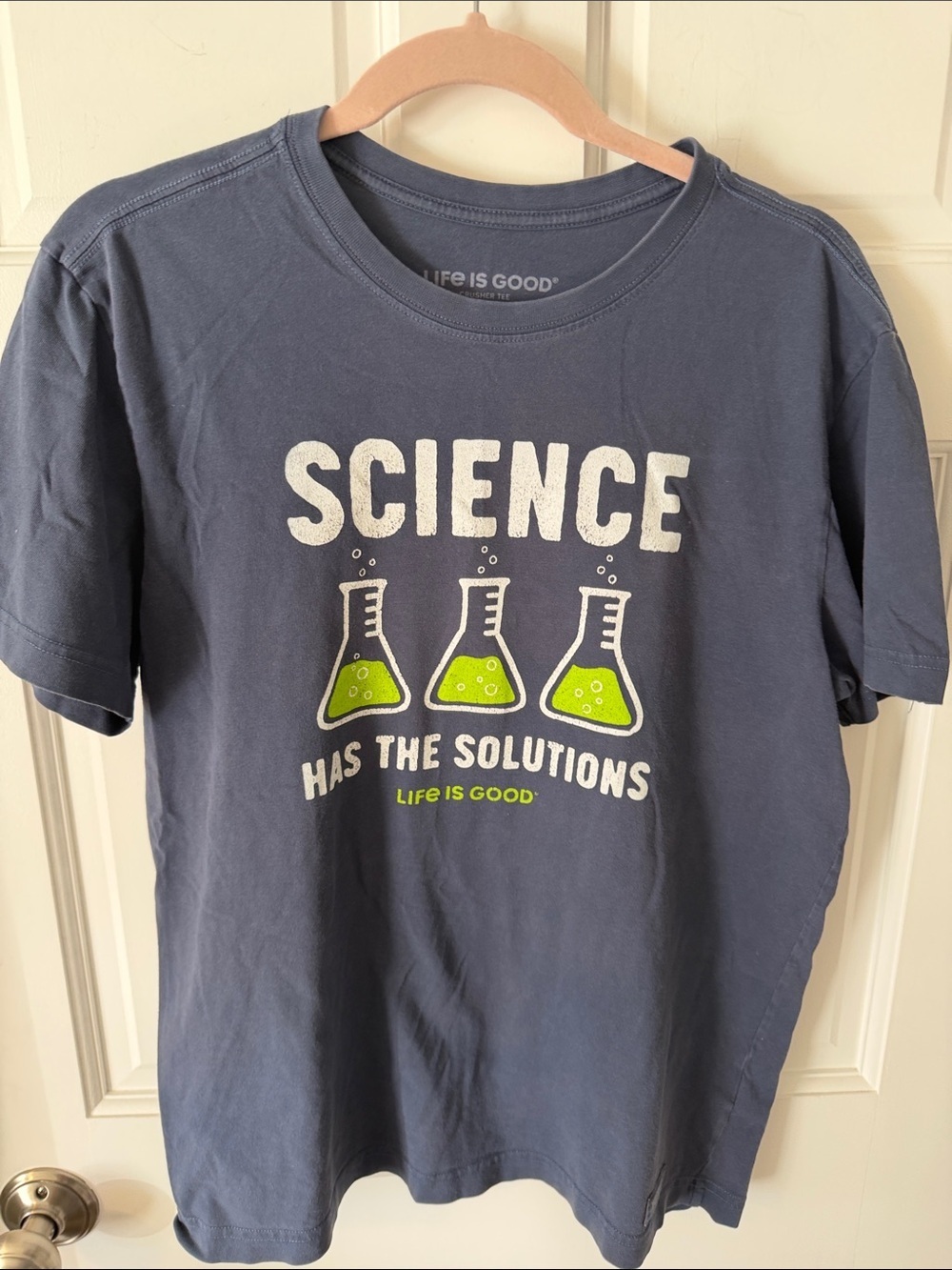 Life Is Good Men’s  Science Has the Solutions Crusher Tee - Blue Grey- Small